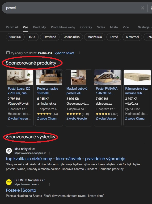 Ukázka inzerátu na GoogleAds